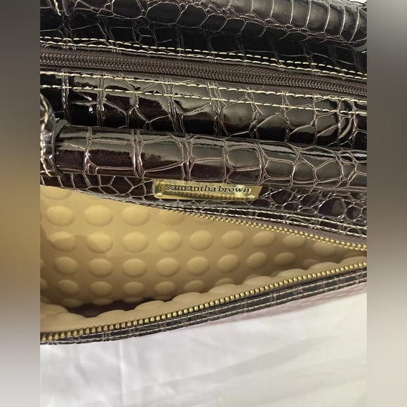 Samantha Brown Croco-Embossed Dowel Travel Bag Tote Work Weekender Red Brown - Picture 6 of 11